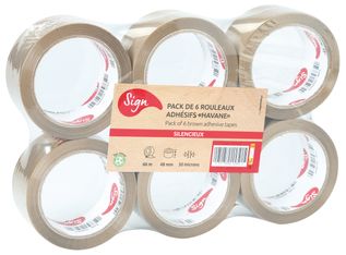 Lot de 6 rouleaux adhésif pour emballage - polypropylène havane - 66m x 48mm