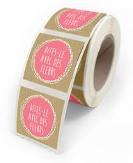 Etiquettes Dites le avec des fleurs 4x3,5cm - rouleau de 500