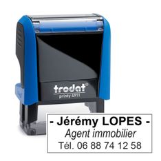 Tampon personnalisé avec 3 lignes - zone d'impression 38 x 14 mm - Trodat Printy 4911 bleu