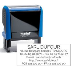Tampon personnalisé avec 6 lignes de texte - zone d'impression 64 x 26 mm - Trodat Printy 4914 Bleu