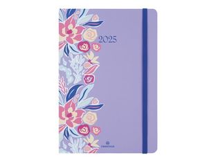 Oberthur Anahita - Agenda - 2025 - semainier - moyen - 170 x 245 mm - 128 pages -  blanc - floral lilac -  violette 