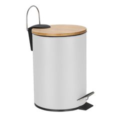 Frandis - Poubelle de salle de bain avec couvercle en bambou - 3L - blanc