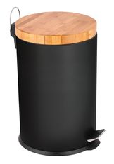 Frandis - Poubelle ronde noir avec couvercle en bambou - 20L 