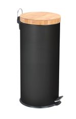 Frandis - Poubelle ronde noir avec couvercle en bambou - 30L 