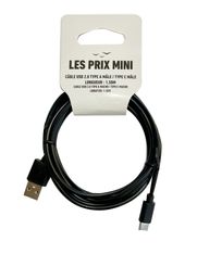 Cable USB 2.0 Type-A/Type-C - 1,5 m - noir - LES PRIX MINI