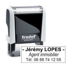 Tampon personnalisé avec 3 lignes - zone d'impression 38 x 14 mm - Trodat Printy 4911 blanc