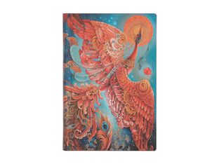 Paperblanks Flexis Birds of Happiness - Cahier de notes - reliure piquée - mini - 95 x 140 mm - 104 feuilles / 208 pages - ligné - oiseau de feu - couverture rouge