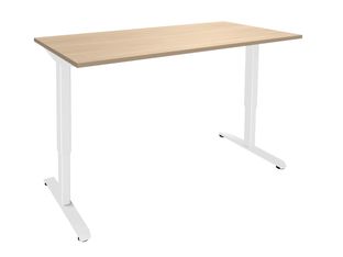 Bureau LEVEL - Bureau éléctrique - L120 - pied blanc - plateau Imitation Chêne clair