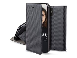 JAYM - Étui à rabat pour téléphone portable - magnétique - cuir artificiel - noir