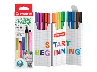 STABILO Pen 68 - Rotulador de punta de fibra - colores surtidos - tinta al agua - 1 mm - medio (paquete de 18)