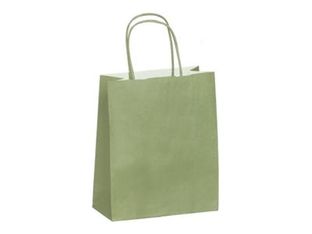 50 Sacs cadeau kraft - poignées torsadées - 18 cm x 8 cm x 22 cm - vert amande