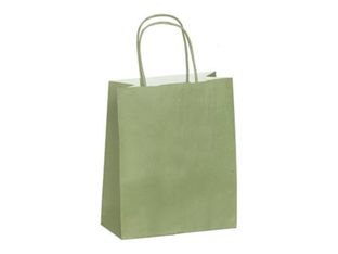 50 Sacs cadeau kraft - poignées torsadées - 23 cm x 12 cm x 30 cm - vert amande