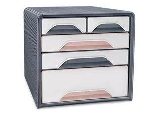 Mineral by CEP - Bloc de classement à tiroirs - 5 tiroirs - pour documents - pour 240 x 320 mm - blanc, rose poudré, gris orage