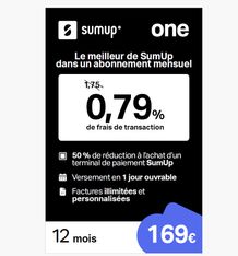 Carte dématérialisée Sumup - Abonnement 12 mois - 0,79% de frais de transaction