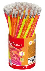 MAPED - Pot de 72 Crayons graphite BLACK'PEPS NEON HB - embout gomme - bois certifié FSC - coloris assortis