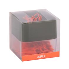APLI 19924 - Distributeur de trombones magnétique kaki avec 100 trombones orange, collection Neon