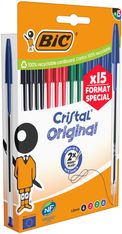 BIC Cristal Original Stylos-Bille Pointe Moyenne (1,0 mm) - Couleurs Assorties, Format spécial de 15 
