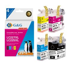 Cartouche compatible Brother LC225XL/LC227XL - Pack de 4 - noir, cyan, magenta, jaune - G&G