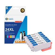 Cartouche compatible Epson 24XL Eléphant - Pack de 6 - noir, cyan, magenta, jaune, magenta clair, cyan clair - G&G