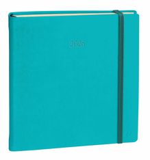 Agenda Année Civile - EXECUTIF PRESTIGE fas Multilingue - Couverture Silk avec élastique - Bleu turquoise - 16x16 cm - Semainier - 13 mois de décembre à décembre - Quo Vadis