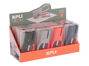 APLI Neon - Grapadora - 12 hojas - metal - azul-gris, gris, naranja, verde oscuro, naranja fluorescente (paquete de 16)