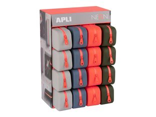 APLI Neon - Estuche para lápices - rectangular, pantalla - silicona - azul-gris, gris, naranja, verde oscuro, naranja fluorescente