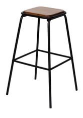 Lot de 2 tabourets hauts OSLO - pieds noirs - assise en bois