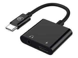 BIGBEN Connected - USB-C vers jack de casque / adaptateur de charge - 24 pin USB-C mâle pour 24 pin USB-C, jack mini femelle - 12 cm - noir - alimentation USB-C (60 W)