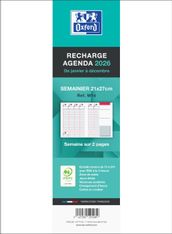 Recharge agenda Oxford brochée - 21x27 - 1 semaine sur 2 pages - 128 pages