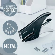 Leitz – WOW – Pince-Agrafeuse – 15 Feuilles-Agrafes N°10 Incluses – Noir