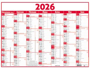 Calendrier Classique - 7 mois par face - 210 x 265 mm - rouge - Oberthur