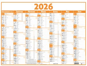 Calendrier Classique - 7 mois par face - 320 x 420 mm - orange - Oberthur