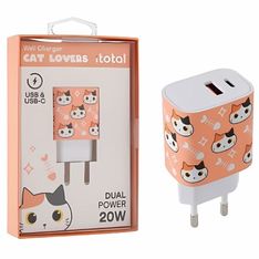 Adaptateur USB Chat Orange i-Total - Charge rapide 20W