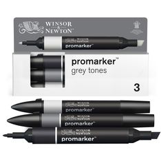 WINSOR & NEWTON - ProMarker tons gris - marqueur double pointe - noir gris clair 4 gris clair 1 - encre à base de colorant d'alcool - large / petit