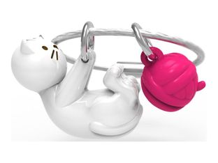 Metalmorphose - Porte-clés - chat blanc et sa pelote de laine
