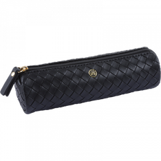Oberthur Lisbonne - Trousse Ronde Noir – Élégante en Effet Tressé, Fermeture Zippée Dorée, Compacte et Pratique