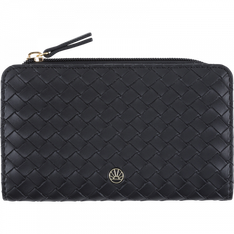 Oberthur Lisbonne - Portefeuille Noir – Élégant en Mix-Matière Tressé/Lisse, 10 Emplacements Cartes, Compartiment Monnaie Zippé