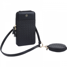 Oberthur Lisbonne - Sac Téléphone Noir – Petit Sac Bandoulière Élégant Mix-Matière, Porte-Monnaie Amovible, Range-Cartes Intégré