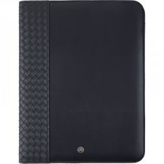 Oberthur Lisbonne - Conférencier A4 Noir – Élégant en Mix-Matière Tressé/Lisse, avec Stylo Tactile, Bloc-Notes et Rangement Cartes