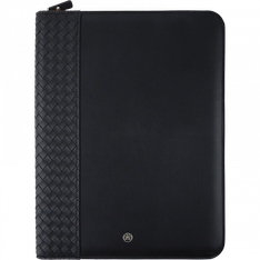 Oberthur Lisbonne - Conférencier A4 Zippé Noir – Élégant en Mix-Matière Tressé/Lisse avec Stylo Tactile et Bloc-Notes – Rangement Cartes