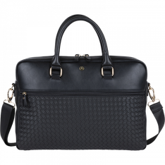 Oberthur Lisbonne - Sacoche Ordinateur 15,6'' Noir – Élégante et Fonctionnelle, Mix-Matière Tressé/Lisse, Sangle Trolley, Multiples Poches