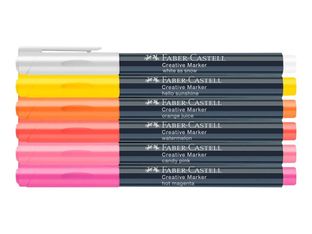 Faber-Castell Creative Summer breeze - Etui de 6 marqueurs - white as snow, hello sunshine, jus d'orange, pastèque, rose bonbon, hot magenta - 1.5 mm