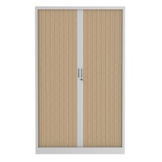 Armoire haute à rideaux - L120 x H198 x P43 cm - corps blanc/rideau chêne