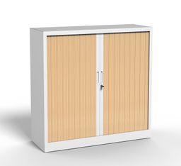 Armoire mi-haute à rideau - L120 x H105 x P43 cm - corps blanc/rideau chêne