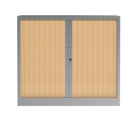 Armoire mi-haute à rideau - L120 x H105 x P43 cm - corps alu/rideau chêne