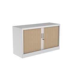 Réhausse pour armoire à rideaux metalliques -  L120 x H43 x P43cm - corps blanc/rideau chêne