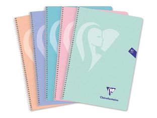 Clairefontaine MIMESYS - Cuaderno - encuadernado espiral - Folio - 80 hojas / 160 páginas - blanco - a rayas - surtido, Pastel - polipropileno (PP)