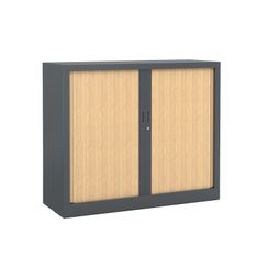 Armoire mi-haute monobloc à rideaux GENERIC - 100 x 120 x 43 cm - corps anthracite - rideaux chêne