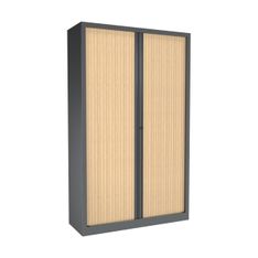 Armoire haute monobloc à rideaux ETIC - 198 x 120 x 43 cm - corps anthracite - rideaux chêne