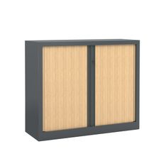 Armoire mi-haute monobloc à rideaux ETIC - 100 x 120 x 43 cm - corps anthracite - rideaux chêne